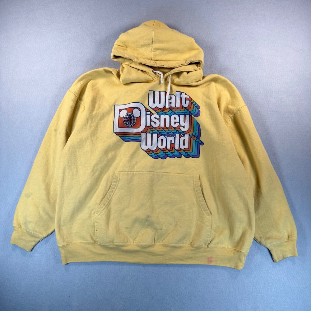 Vintage Walt Disney World Mens XXL Yellow Retro Rainbow Hoodie